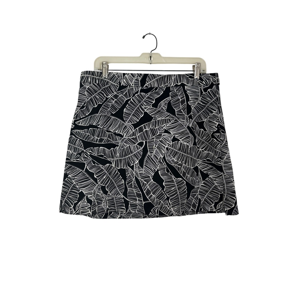 Rafaella Comfort Skort Tropical Leaf Womens Large Black White Stretch Pull On
